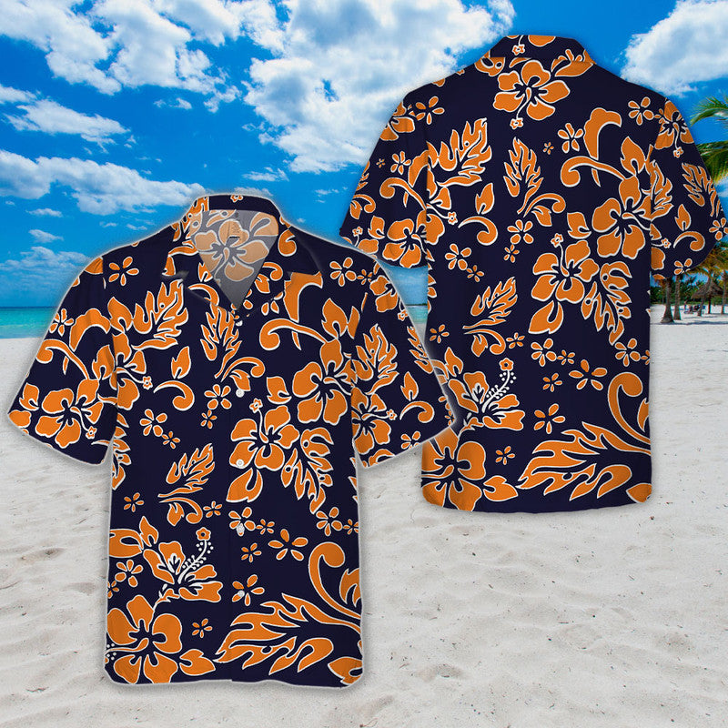 Hibiscus Hawaiian Shirt - Bold Orange Floral Pattern on Black for Unisex