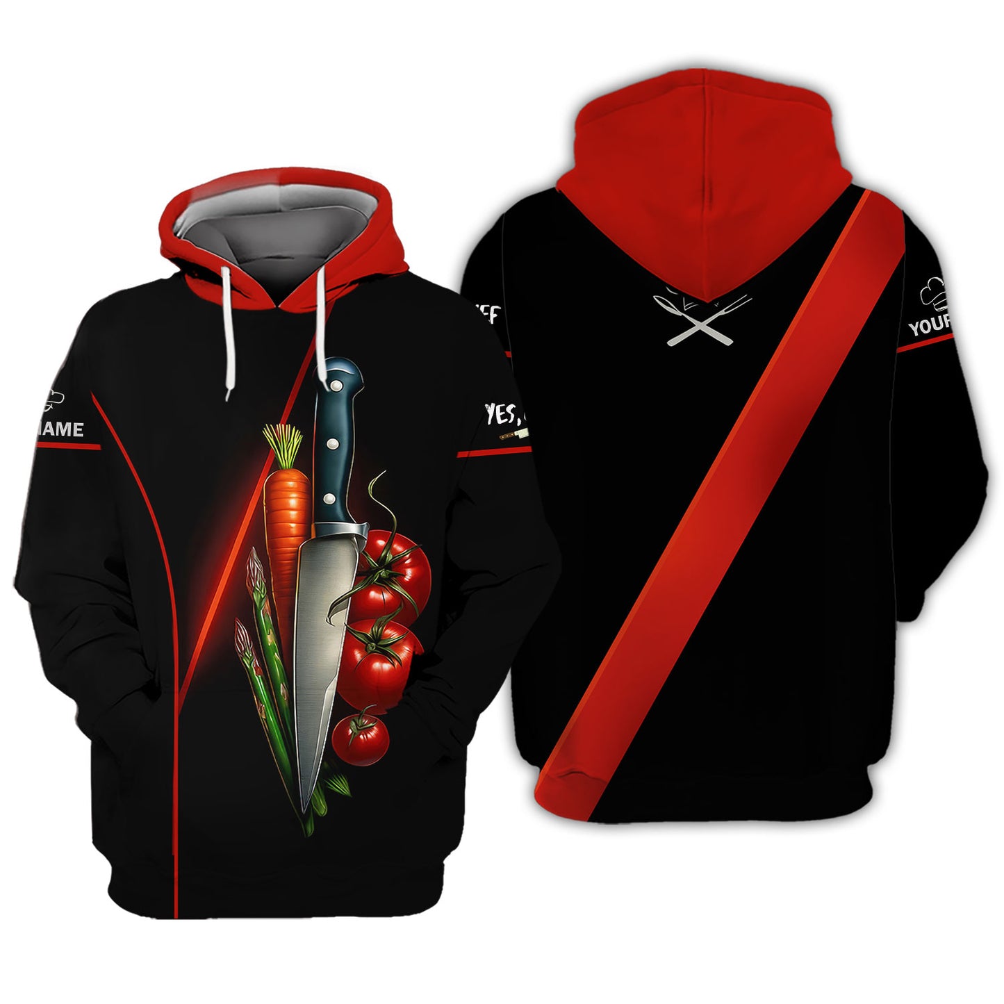 Personalized Chef T Shirt - Knife & Vegetables Cooking Design