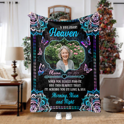 A Hug From Heaven Mandala - Memorial Personalized Custom Blanket - Sympathy Gift