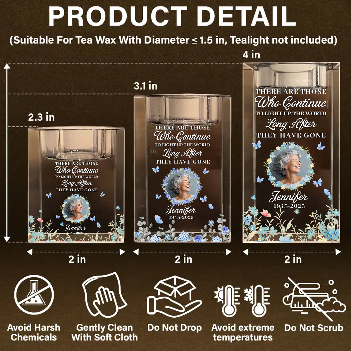 Your Light Will Always Shine - Memorial Gifts - Personalized Crystal Candle Holder