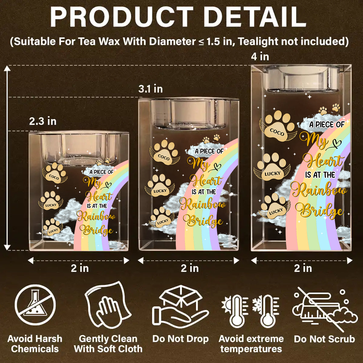 I Crossed The Rainbow Bridge Memorial Pet - Memorial Gifts - Personalized Crystal Candle Holder