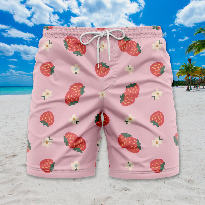 Strawberry Hawaiian Shirt - Cute Pink Unisex Shirt with Red Berries & White Flowers