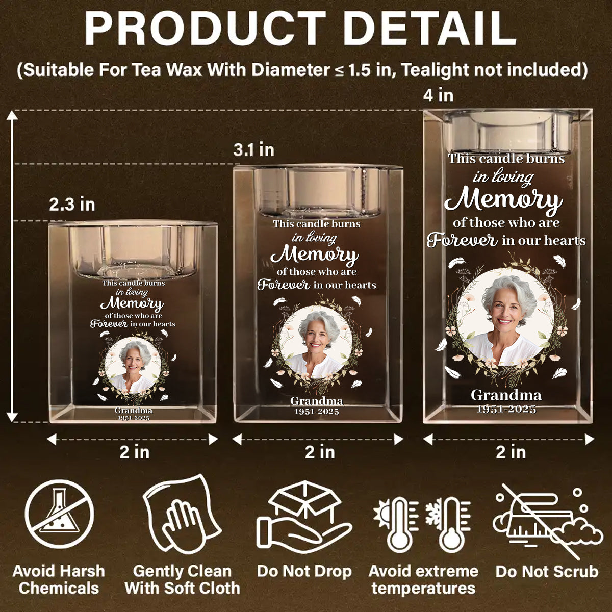 In Loving Memory - Memorial Gifts - Personalized Crystal Candle Holder