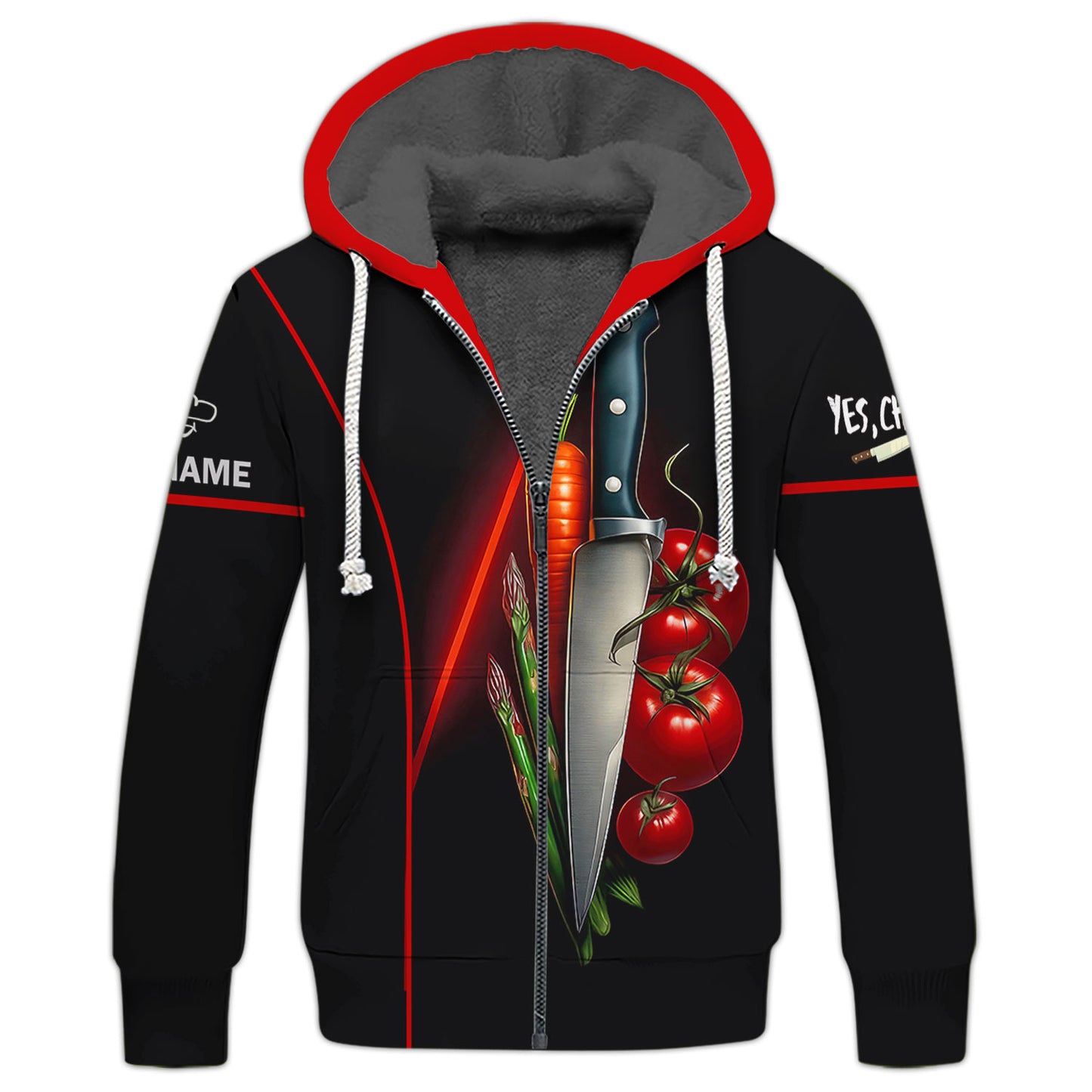 Personalized Chef T Shirt - Knife & Vegetables Cooking Design