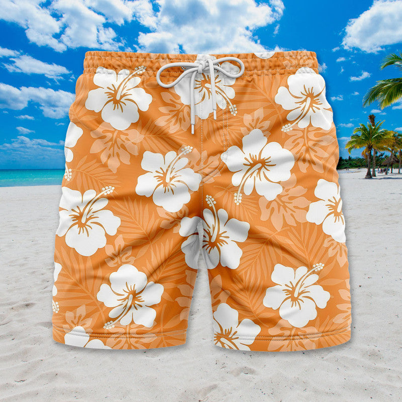 Hibiscus Hawaiian Shirt - Unisex Orange Shirt with White Tropical Flower Print