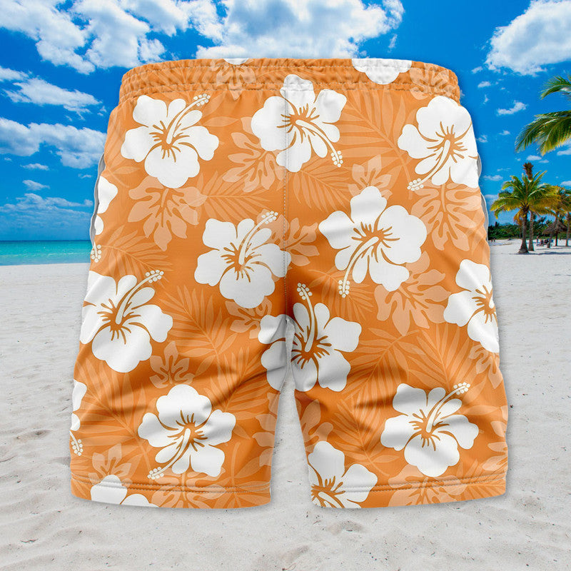 Hibiscus Hawaiian Shirt - Unisex Orange Shirt with White Tropical Flower Print