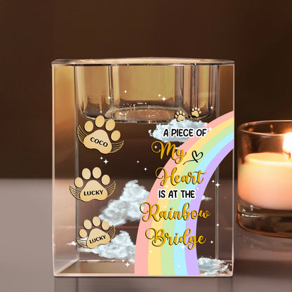 I Crossed The Rainbow Bridge Memorial Pet - Memorial Gifts - Personalized Crystal Candle Holder