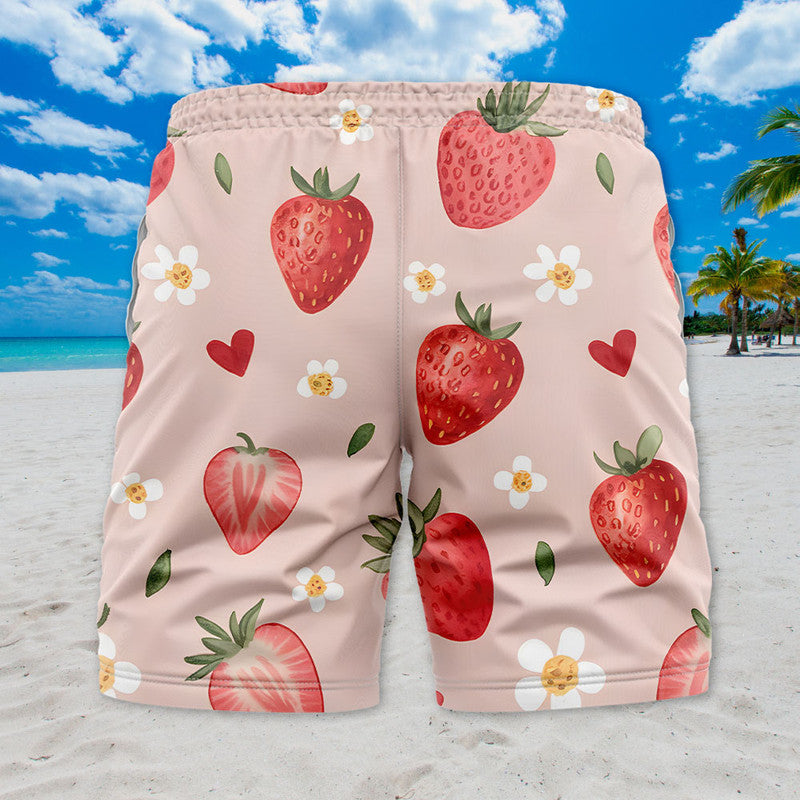 Strawberry Hawaiian Shirt - Unisex Pink Shirt with Cute Red Berries & Floral Pattern