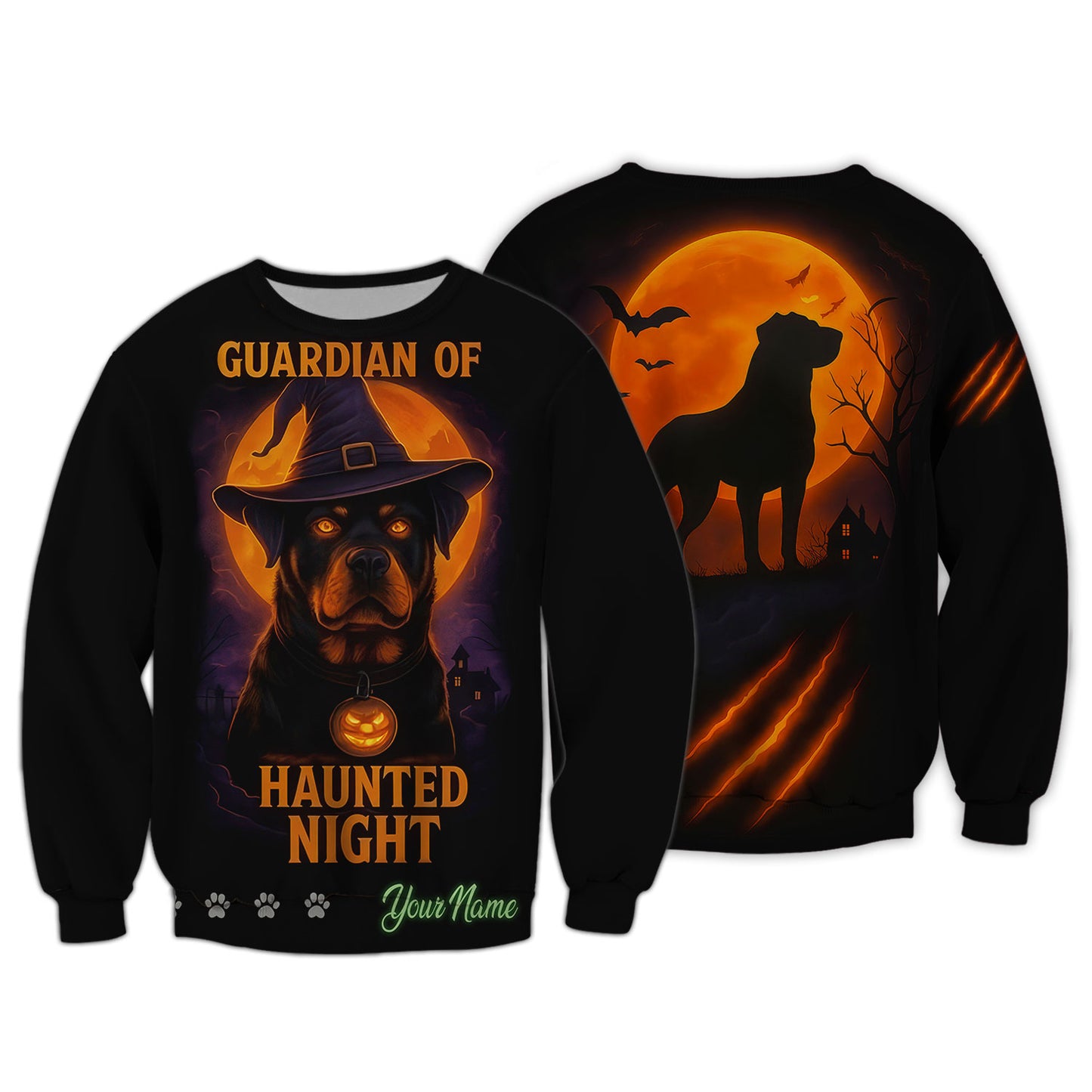 Personalized Rottweiler Halloween T-Shirt - Guardian of Haunted Night
