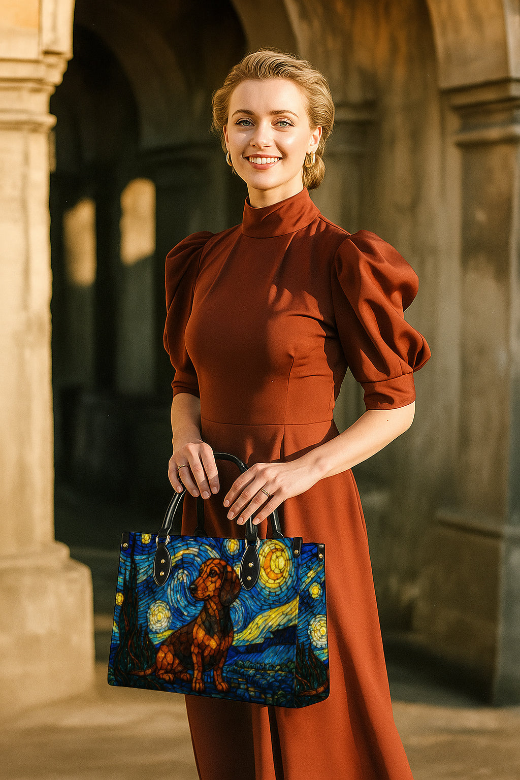 Dachshund Starry Night Handbag – Artistic Dog Mom Purse – Unique Dachshund Gift for Women - Art Style Tote Bag for Dog Lovers