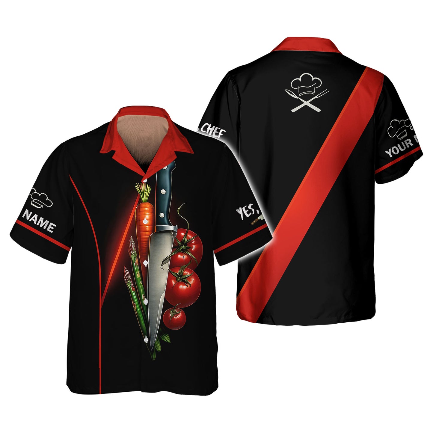 Personalized Chef T Shirt - Knife & Vegetables Cooking Design