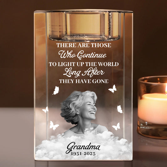 In Loving Memory Light Up The World - Memorial Gifts - Personalized Crystal Candle Holder