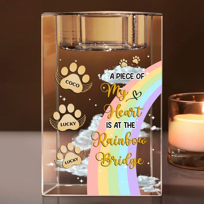 I Crossed The Rainbow Bridge Memorial Pet - Memorial Gifts - Personalized Crystal Candle Holder