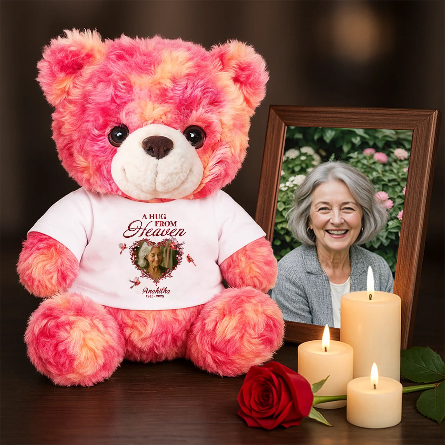 A Hug From Heaven Custom Photo Heart  - Memorial Personalized Teddy Bear