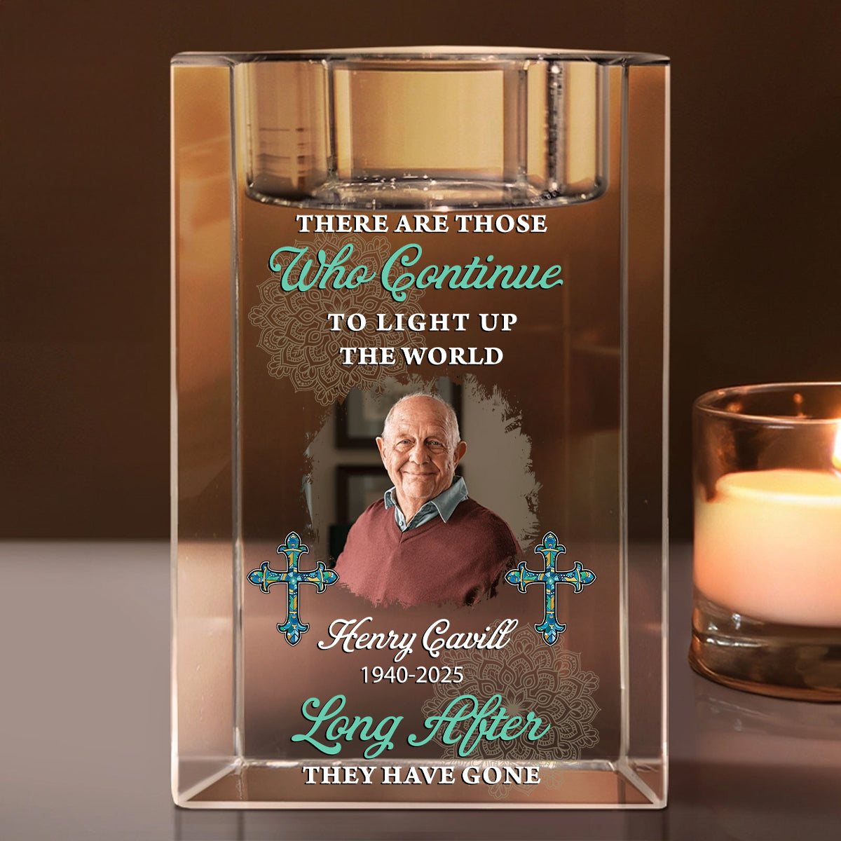 Light Up The World Mandala - Memorial Gifts - Personalized Crystal Candle Holder