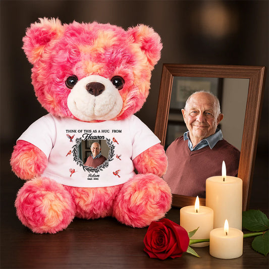 Think Of Me As A Hug From Heaven Custom Photo - Memorial Personalized Teddy Bear