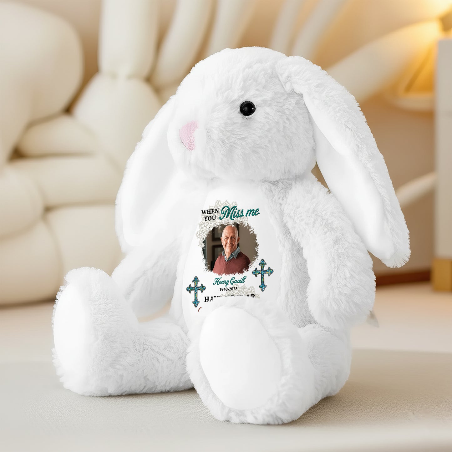 A Hug From Heaven Cross Memorial - Plush Stuffed Bunny Rabbit for Christmas