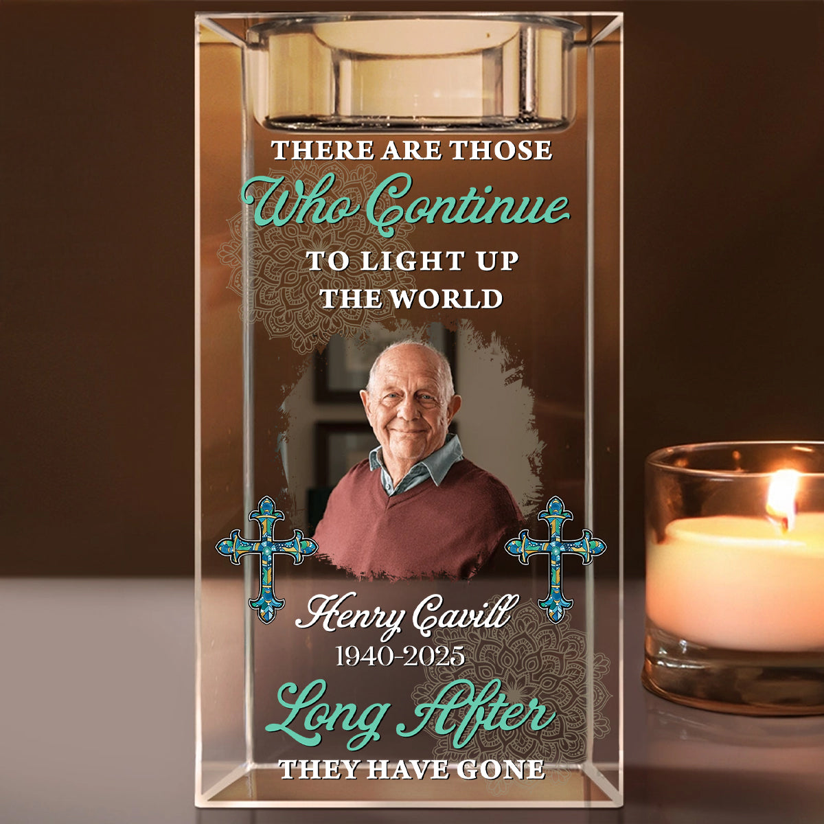 Light Up The World Mandala - Memorial Gifts - Personalized Crystal Candle Holder