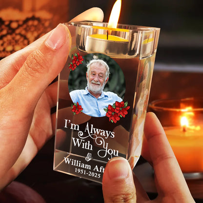 In Loving Memory I Am Always With You Cardinal - Memorial Gifts - Personalized Crystal Candle Holder