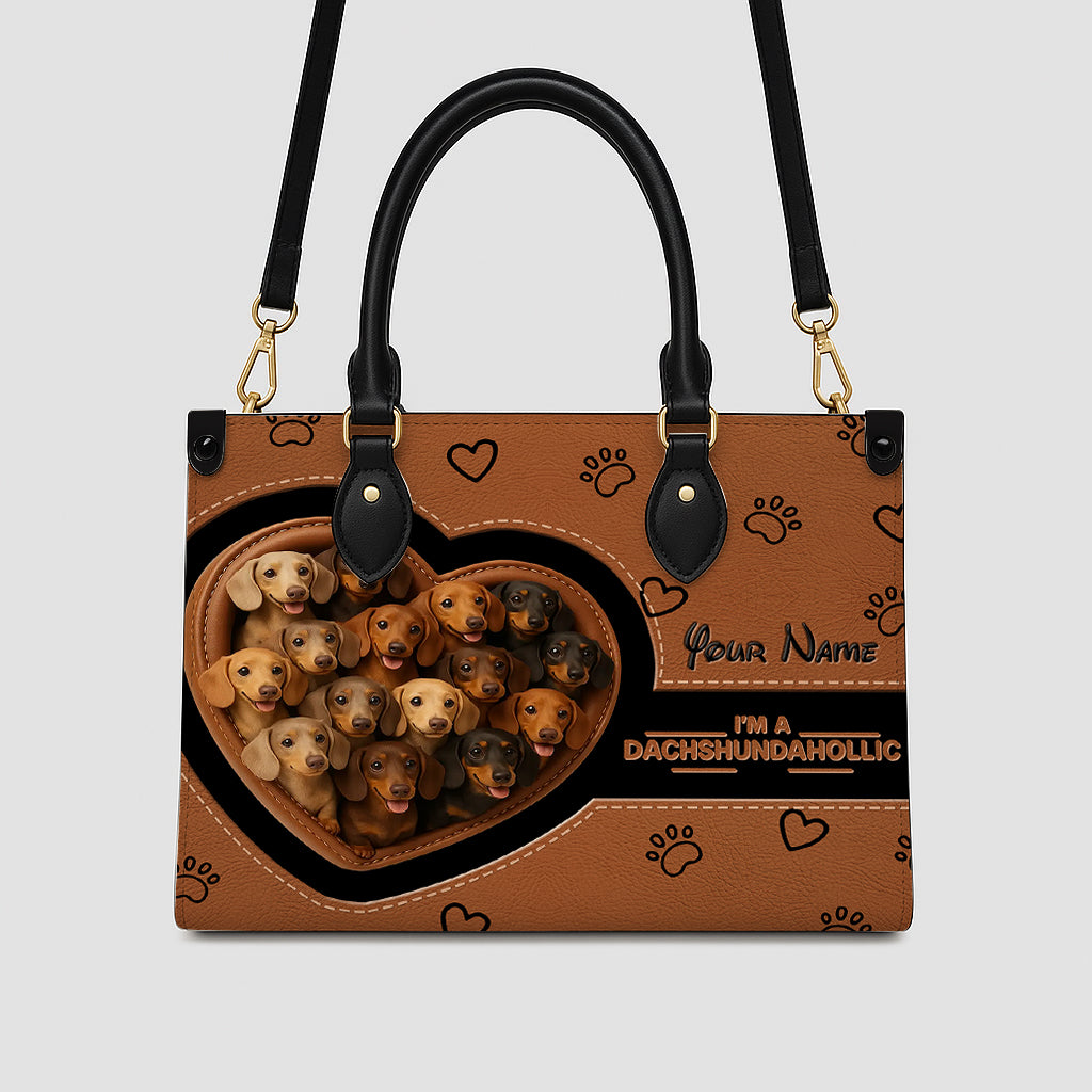 Custom Dachshund Handbag – Dachshundaholic Tote Bag with Multiple Puppies & Personal Name