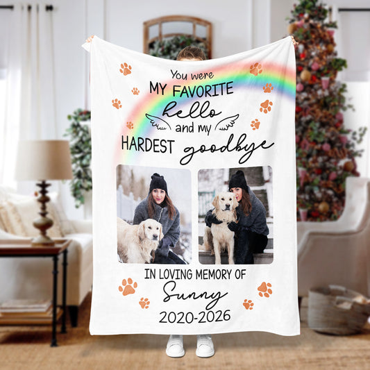 My Favorite Hello And Hardest Goodbye Dog Loss - Memorial Pet Personalized Custom Blanket - Sympathy Gift