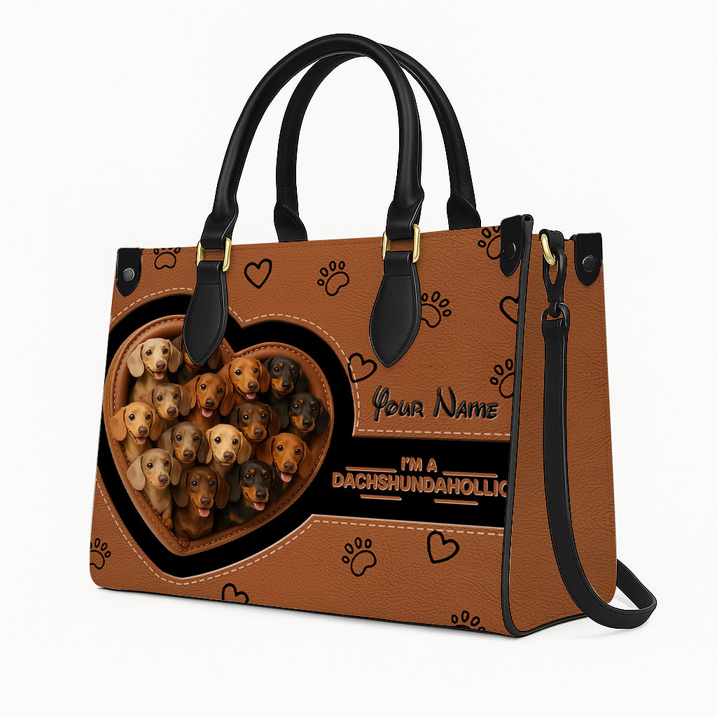 Custom Dachshund Handbag – Dachshundaholic Tote Bag with Multiple Puppies & Personal Name