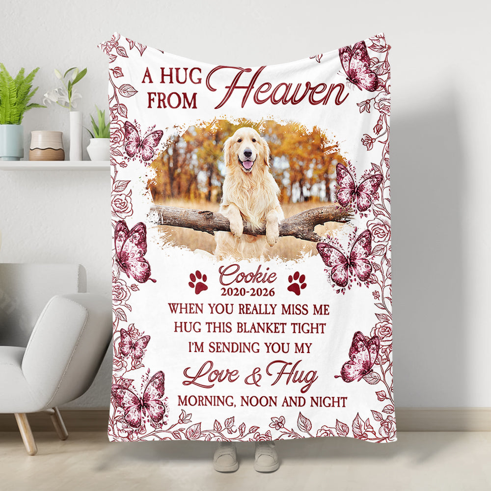 A Hug From Heaven Pet Loss - Memorial Personalized Custom Blanket - Sympathy Gift