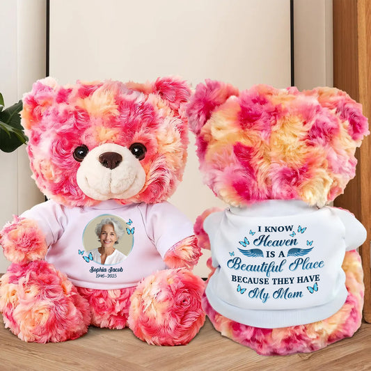 Custom Photo I Know Heaven Is A Beautiful Place - Memorial Personalized Teddy Bear