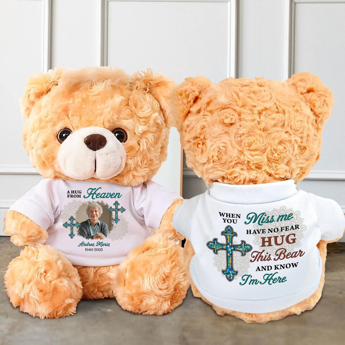 A Hug From Heaven Custom Name and Year Cross - Memorial Personalized Teddy Bear