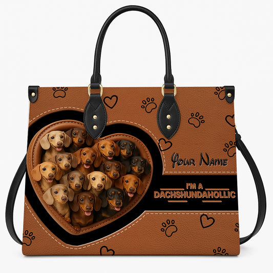Custom Dachshund Handbag – Dachshundaholic Tote Bag with Multiple Puppies & Personal Name