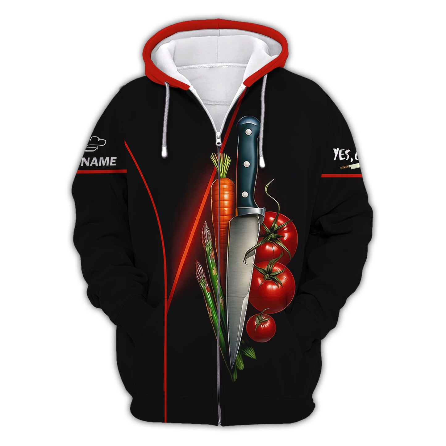 Personalized Chef T Shirt - Knife & Vegetables Cooking Design