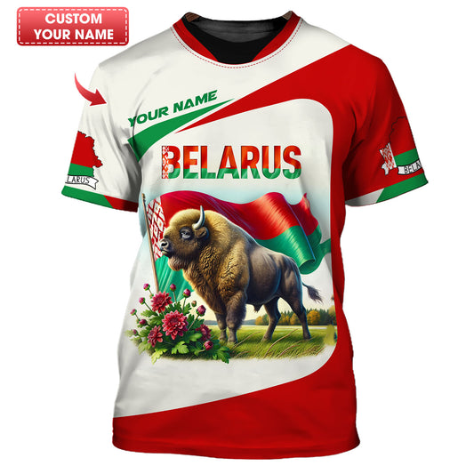 Camiseta de Bielorrusia con impresión 3D completa y nombre personalizado como regalo para los amantes de Bielorrusia