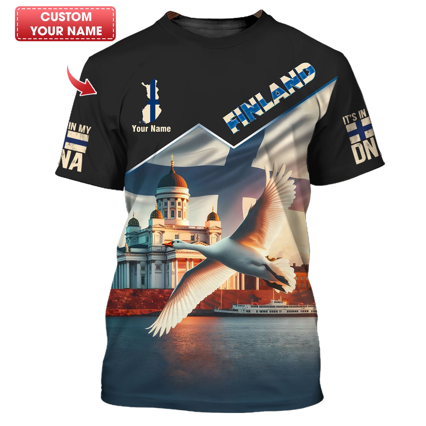 Camiseta de Finlandia con impresión 3D completa y nombre personalizado como regalo para los amantes de Finlandia