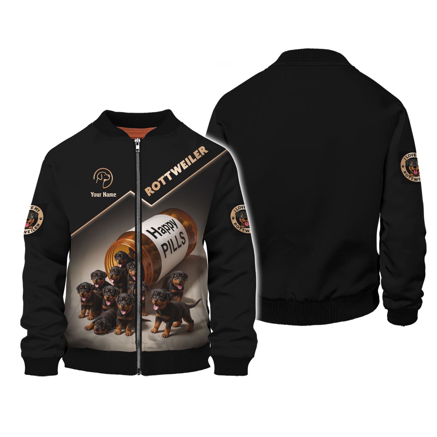 Personalized Rottweiler Puppies Happy Pills AOP T-Shirt