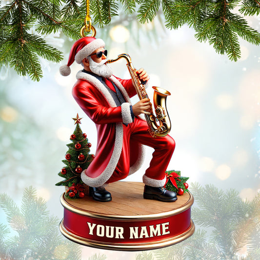 Custom Name Saxophone Santa Ornament - Unique Personalized Christmas Decoration