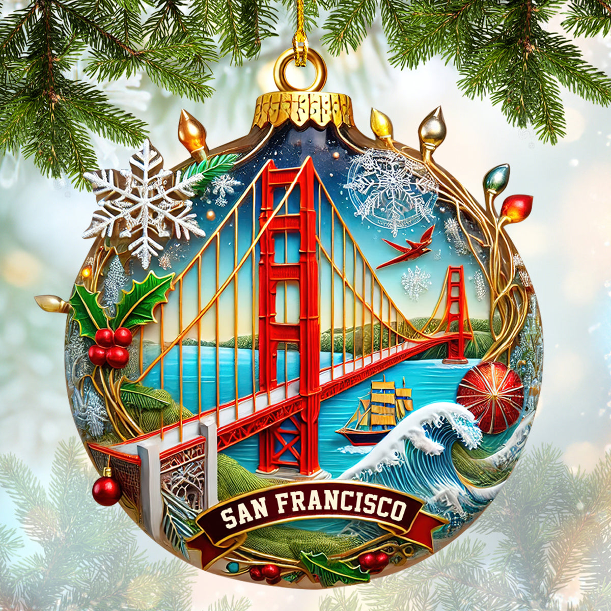 Personalized San Francisco Ornament Custom Name Christmas Home Decor Gift For San Francisco Lovers