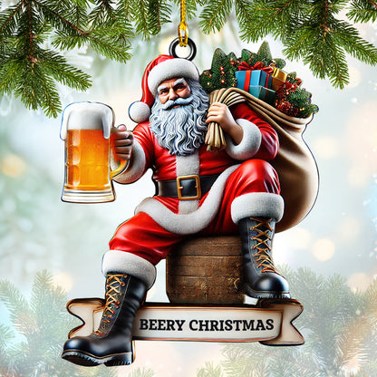 Beery Christmas Ornament Santa With Beer Custom Name Christmas Home Decor Gift For Beer Lovers