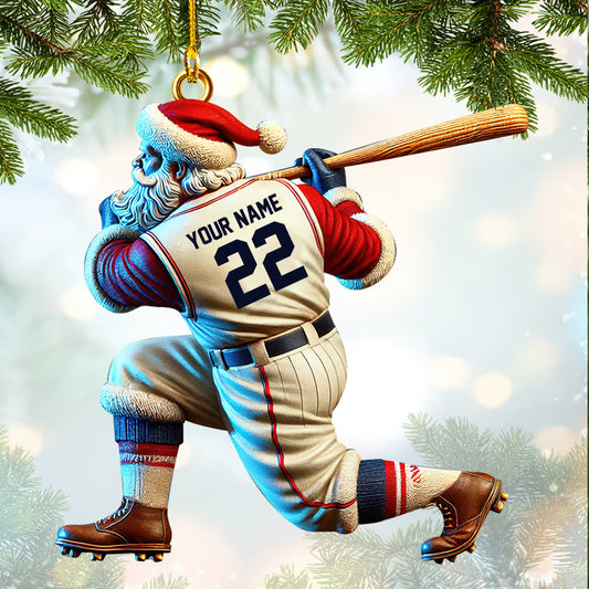 Personalized Santa Baseball Ornament - Custom Name & Number - Unique Holiday Gift for Baseball Fans