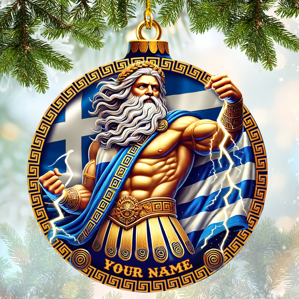 Custom Name Zeus With Greece Flag Ornament, Home Decor Gift For Greece Lovers