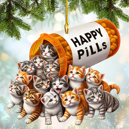 Custom Cat Ornament Happy Pills Personalized Holiday Gift For Cat Lovers