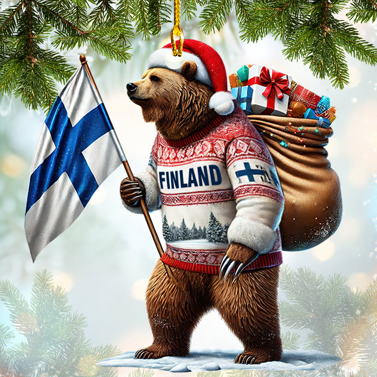 Christmas Ornament Bear With Finland Flag Custom Name Home Decor Gift For Finland Lovers