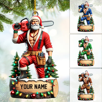 Personalized Lumberjack Santa Christmas Ornament - Custom Name Holiday Decoration