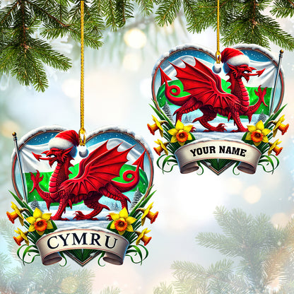 Ornament Custom Name Wales Heart With Dragon, Home Decor Gift For Wales Lovers