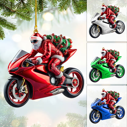 Customizable Santa Motorcycle Ornament – Personalized Christmas Decoration for Bikers