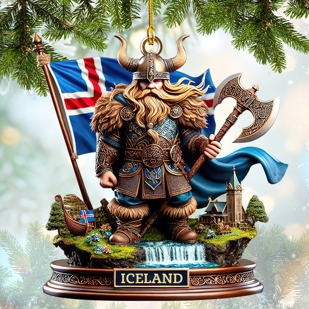 Custom Name Iceland Viking Warrior Ornament, Home Decor Gift For Iceland Lovers