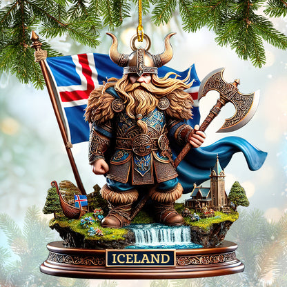 Custom Name Iceland Viking Warrior Ornament, Home Decor Gift For Iceland Lovers