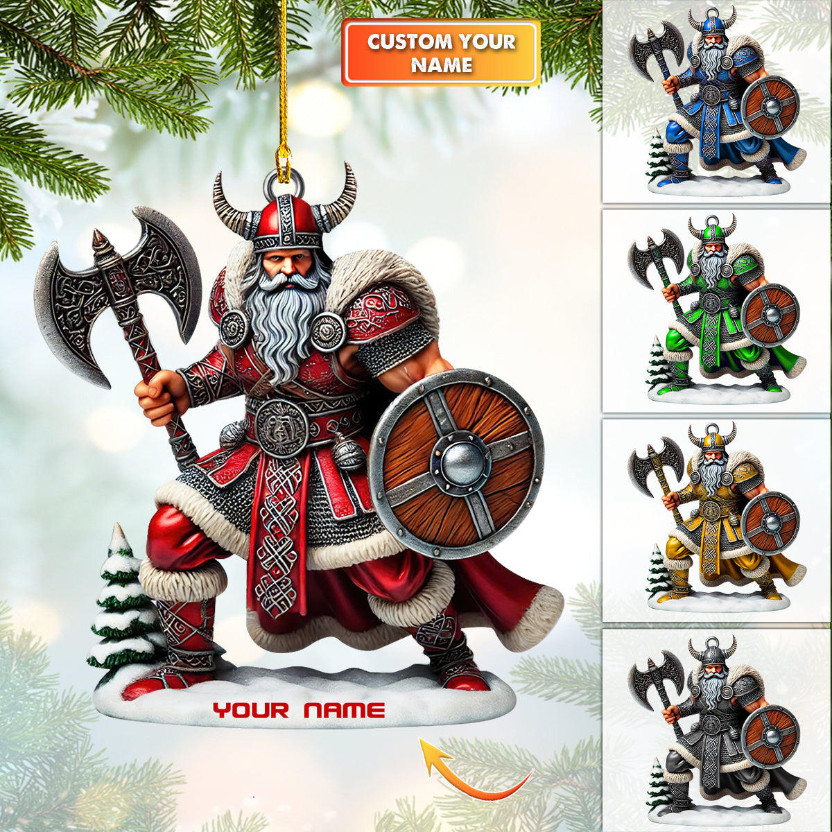 Personalized Viking Santa Warrior Ornament – Customizable Holiday Decor