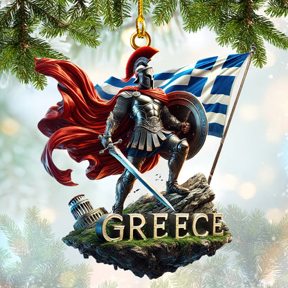 Personalized Warrior With Greece Flag Ornament Custom Name Decor Gift For Greece Lovers