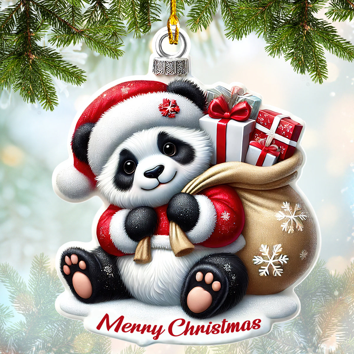 Custom Name Ornament Merry Christmas Panda Home Decor Christmas Gift For Panda Lovers