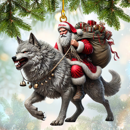 Personalized Santa Riding Wolf Ornament – Unique Christmas Decor with Custom Name Option